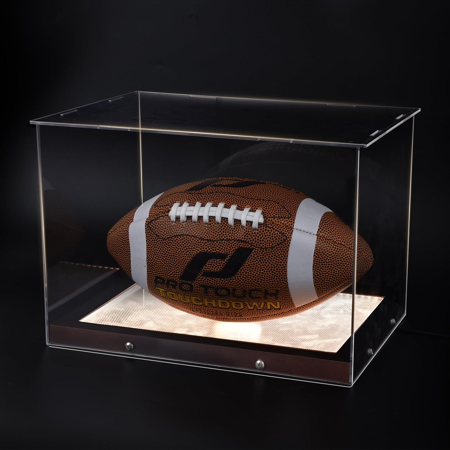 Football Display Case: LED Light, UV Protection, Wooden Base, Acrylic